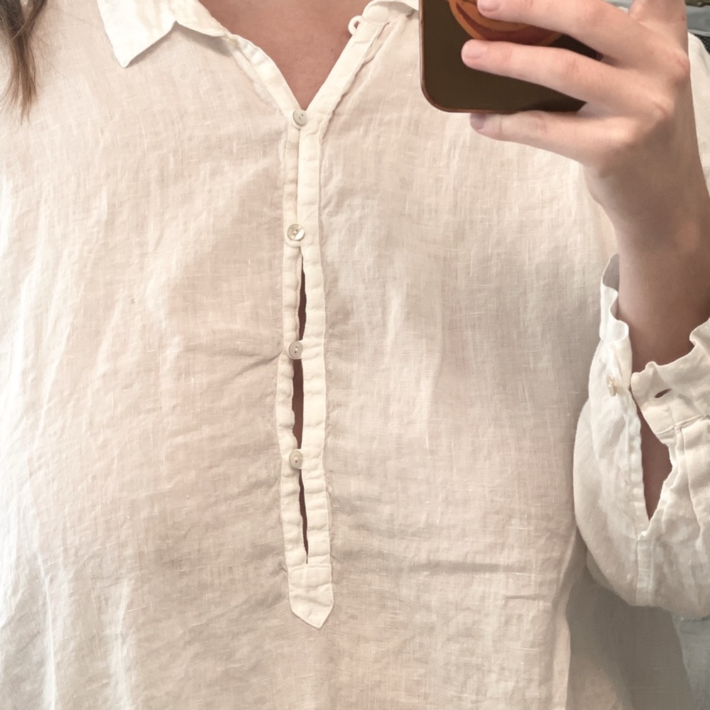 White Linen Long Sleeve Blouse - Picture 5 of 5
